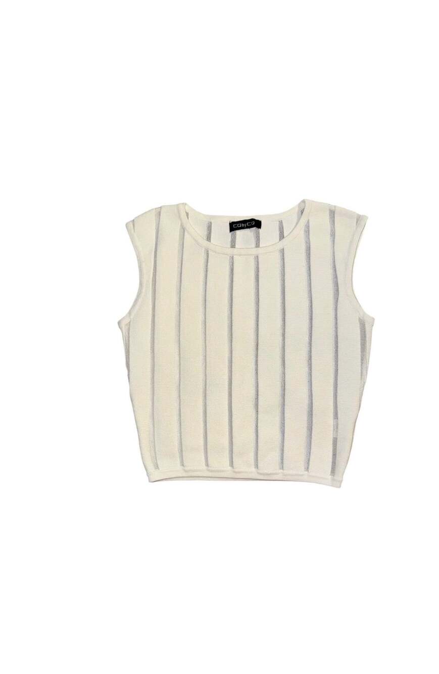 CQ by CQ Knit Tank Top Size S White Metallic Striped Sleeveless
